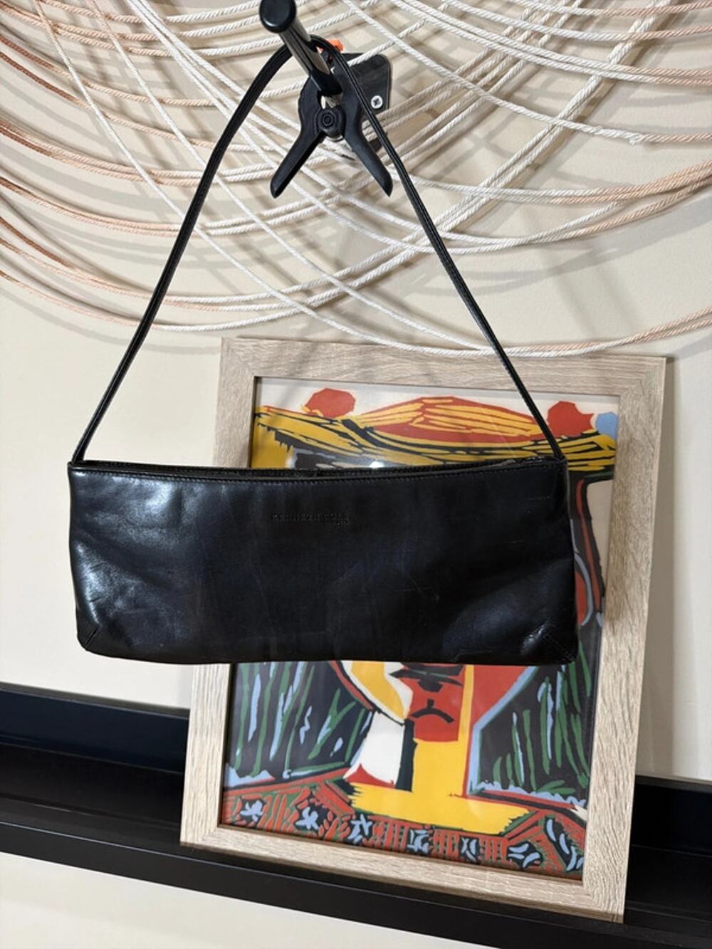 Kenneth Cole, New York, black leather east west shoulder bag